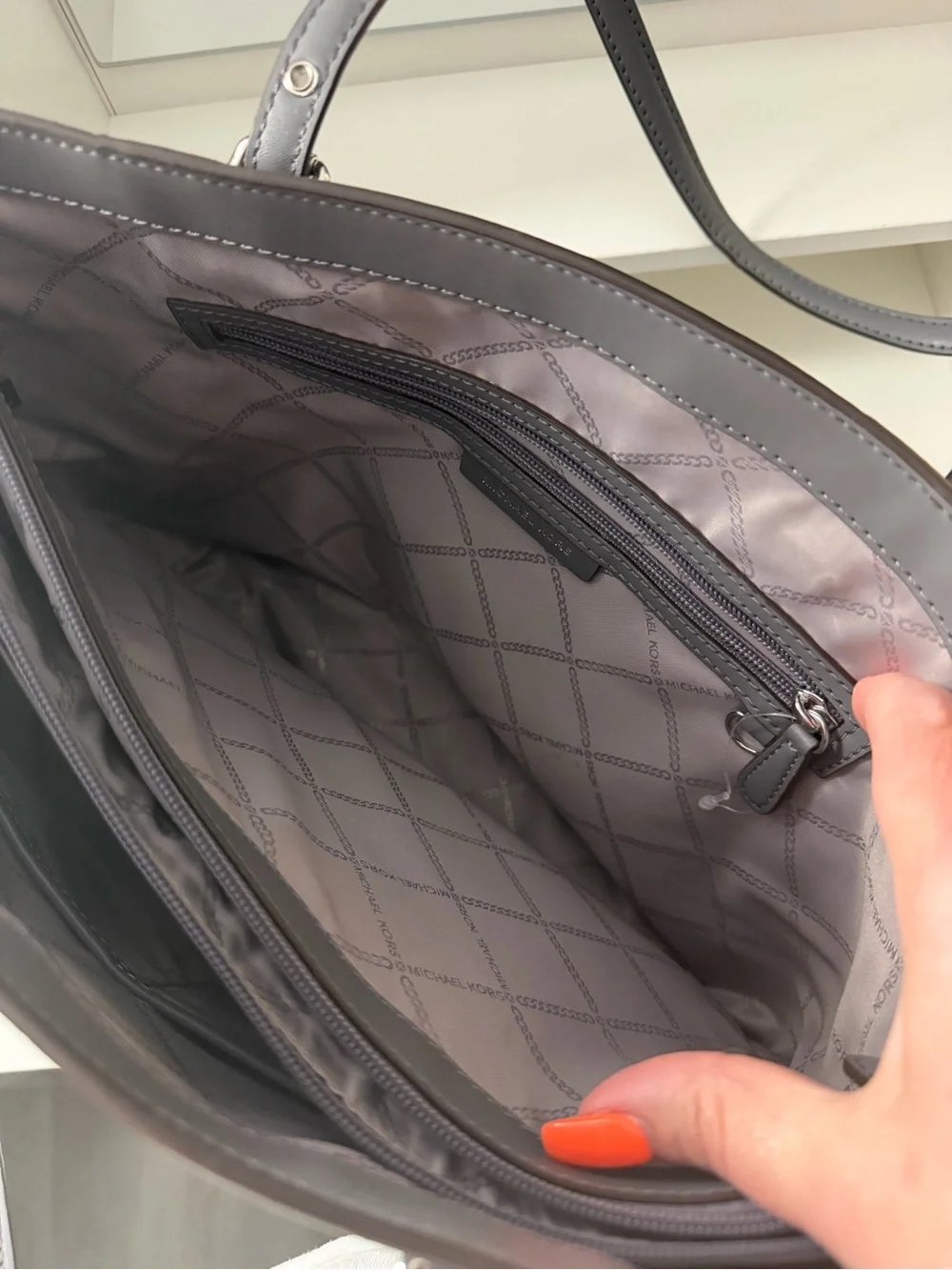 Michael Kors Monogram Tote in Charcoal Gray and Black